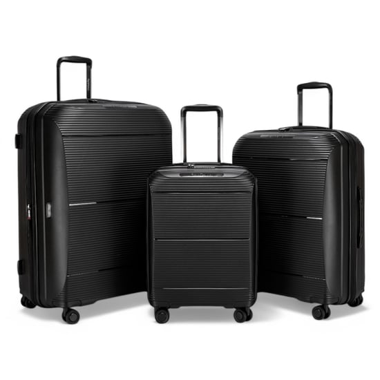Uitbreidbare zwarte harde PP 8-wiel bagage reiskofferset voor handbagage en vakantie - Image 1