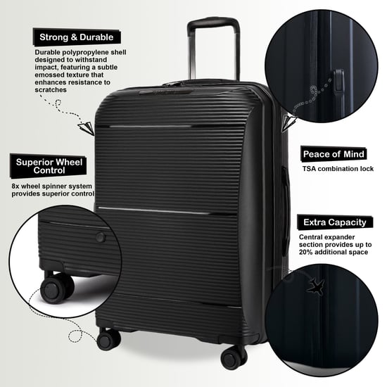 Uitbreidbare zwarte harde PP 8-wiel bagage reiskofferset voor handbagage en vakantie - Image 3