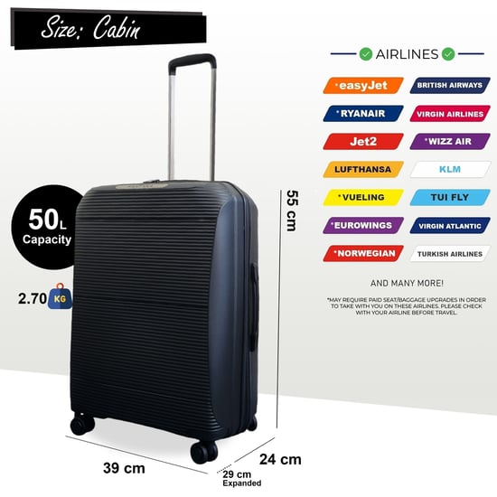 Uitbreidbare zwarte harde PP 8-wiel bagage reiskofferset voor handbagage en vakantie - Image 4
