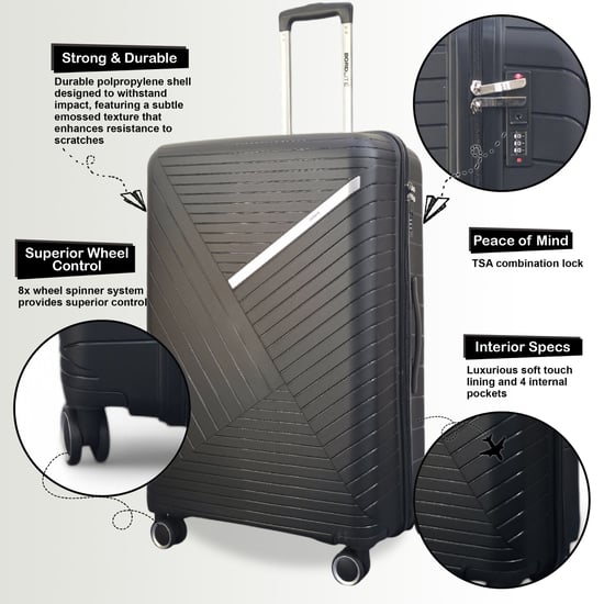 Robuuste harde zwarte koffer met 8 wielen voor op reis of op vakantie - Image 3