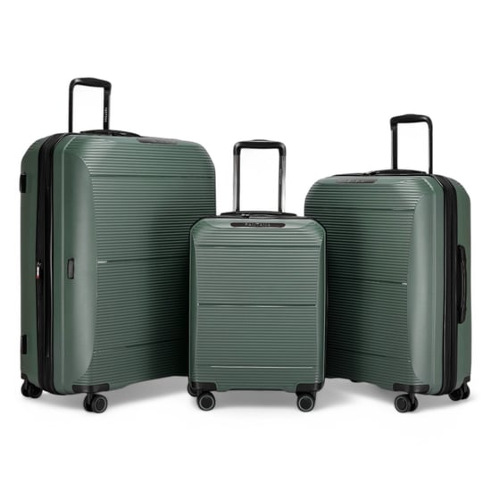 Uitbreidbare olijfgroene harde PP 8-wiel bagage reiskofferset voor handbagage en vakantie - Image 1