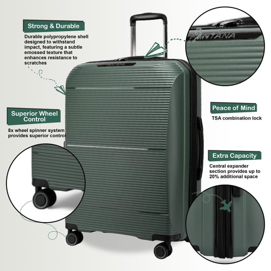 Uitbreidbare olijfgroene harde PP 8-wiel bagage reiskofferset voor handbagage en vakantie - Image 3