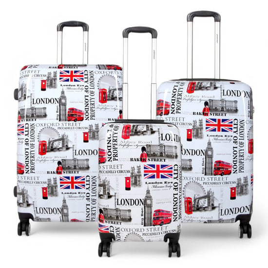 Uitbreidbare harde schaal witte Londen print 8 wielen reiskoffer - Image 1