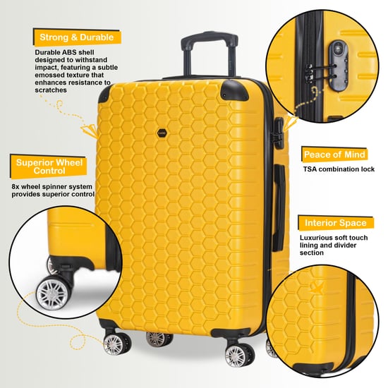 Uitbreidbare gele harde ABS-koffer met 8 wielen, reiskoffer, handbagage en vakantiekoffer - Image 3