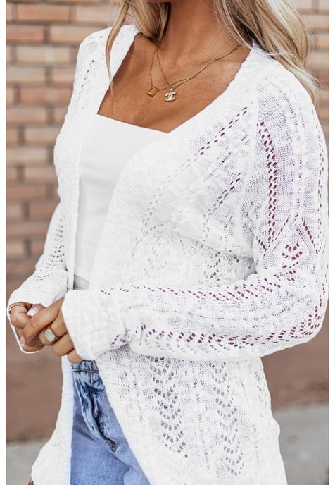 Witte Solide Open Gebreide Cardigan - Image 1