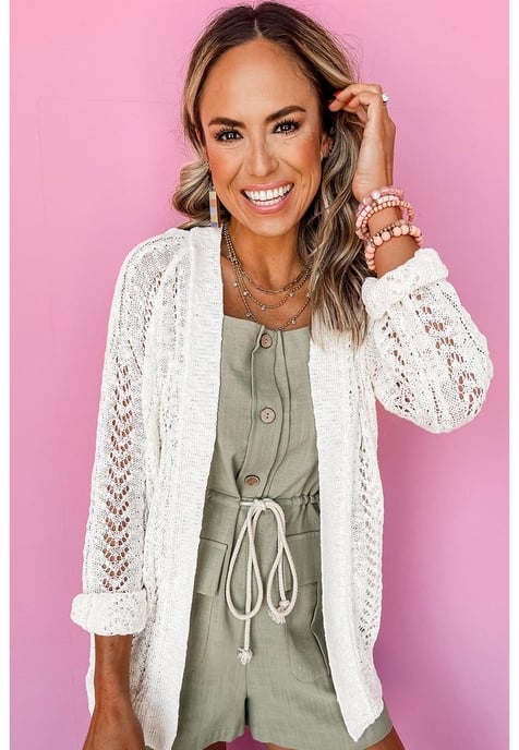Witte Solide Open Gebreide Cardigan - Image 2