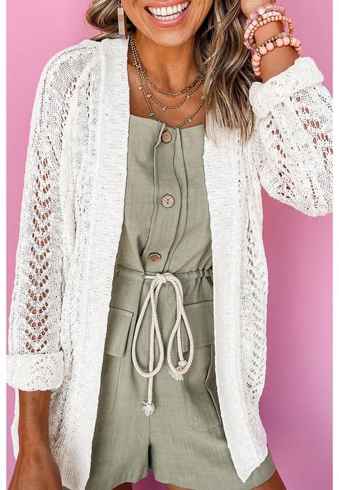 Witte Solide Open Gebreide Cardigan - Image 4
