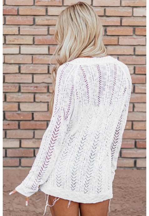 Witte Solide Open Gebreide Cardigan - Image 5