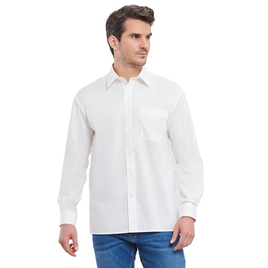 Russell Collection Heren Poplin Easy-Care overhemd met lange mouwen (Wit) - Image 1