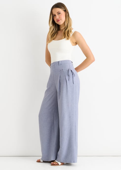 Linnenlook broek met hoge taille en wijde pijpen - Image 3