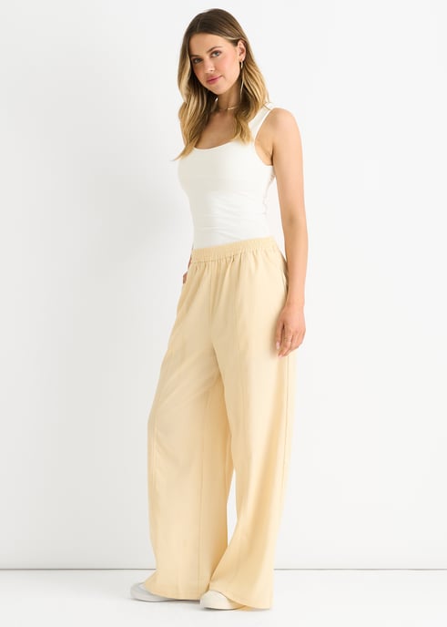 Crème broek met elastische taille - Image 3