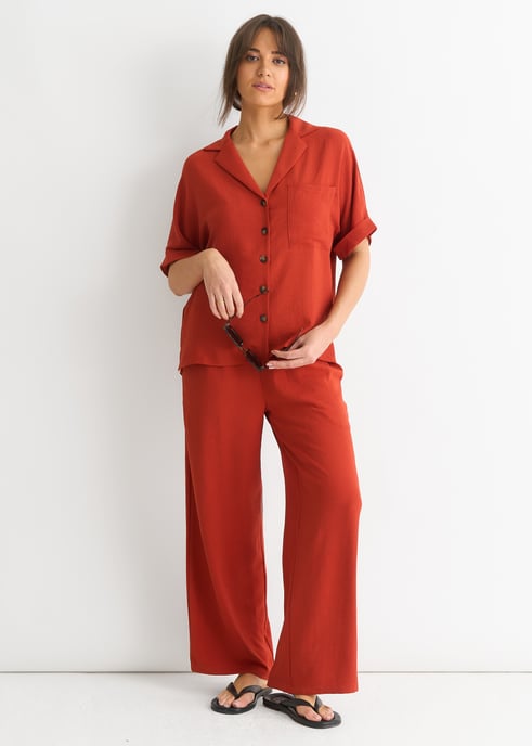 Roest Elastische Taille Broek Wijde Pijpen - Image 1
