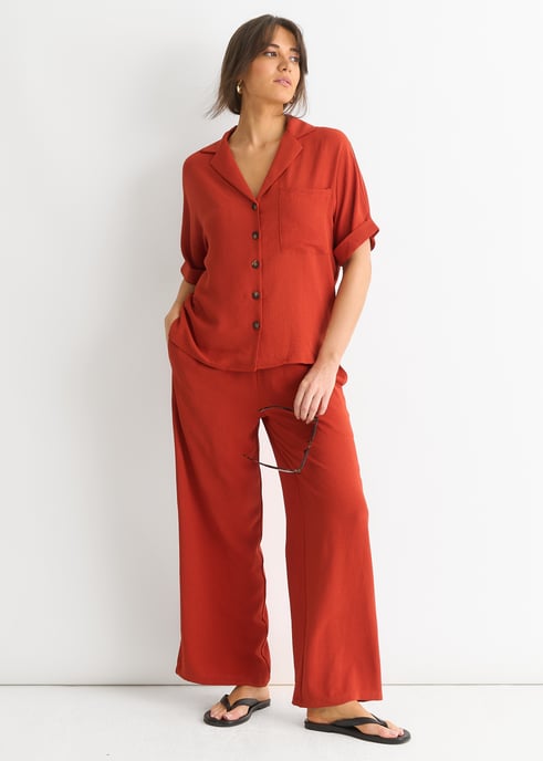 Roest Elastische Taille Broek Wijde Pijpen - Image 3
