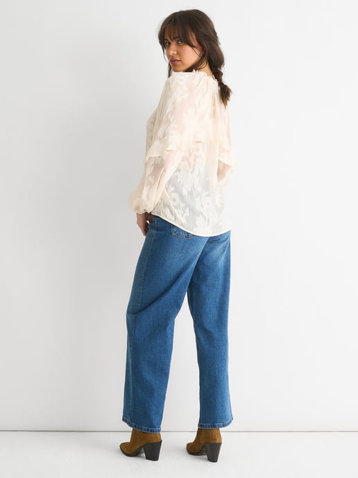 Blouse met lange mouwen en crèmekleurige jacquardbloemen - Image 3
