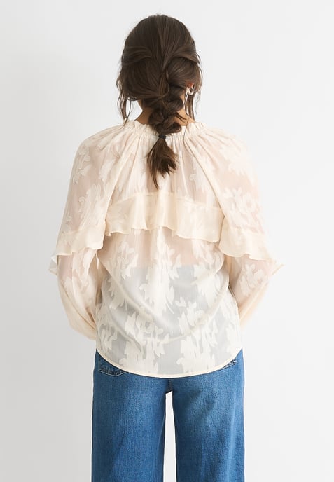 Blouse met lange mouwen en crèmekleurige jacquardbloemen - Image 4