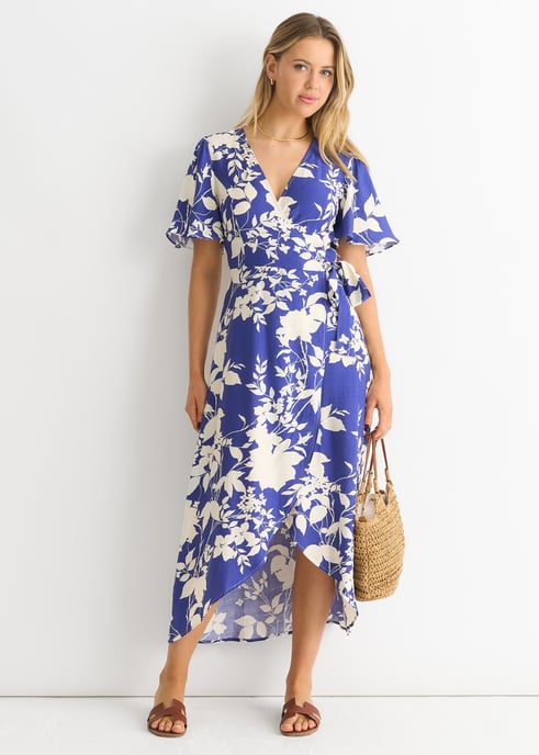 Viscose Bloemen Wikkel Midi Dress - Image 1