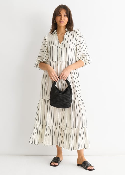 Witte streep viscose smock maxi jurk - Image 1