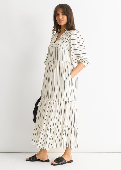 Witte streep viscose smock maxi jurk - Image 3