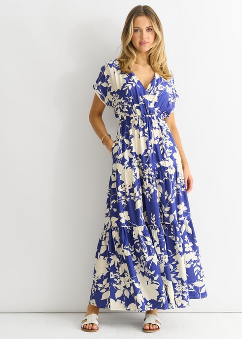 Blauwe Elastische Taille Maxi Dress - Image 1