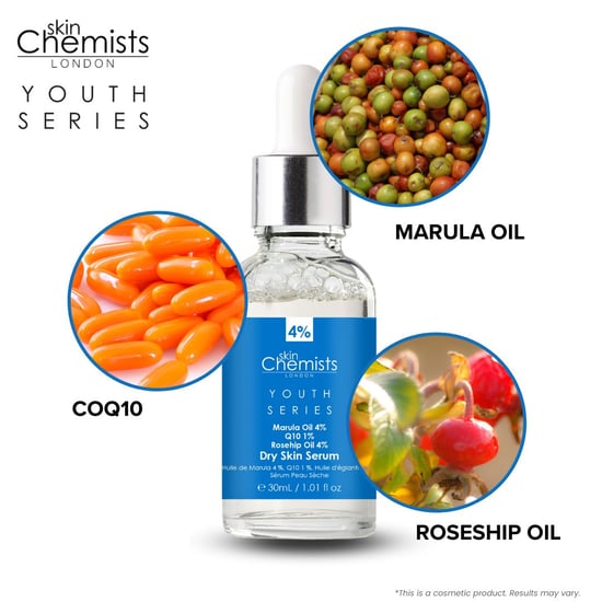 skinChemists Jeugdserie Droog Huid Serum Marula Olie 4%, Q10 1%, Rozenbottel Olie 4% 30ml - Image 3