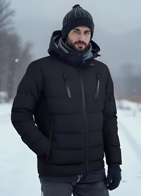 Heren Warme Donsjas Winterjas Zwart - Image 5