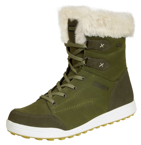 Dames Winterlaarzen Echt Leer met Imitatiebont Olijfgroen - Image 1