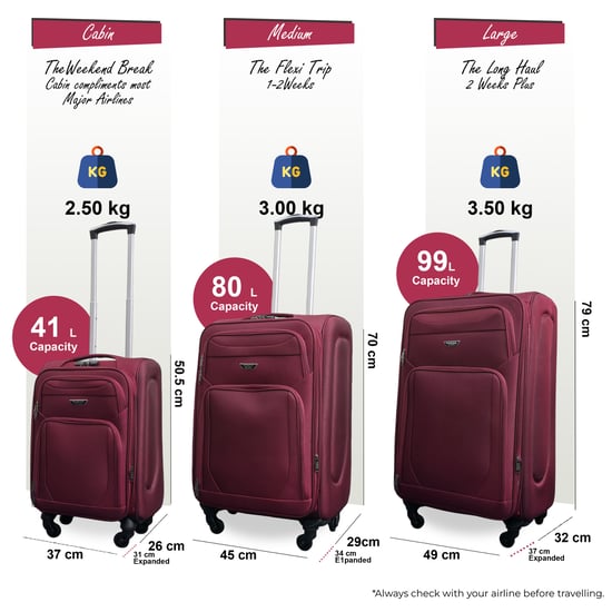 Zachte, lichtgewicht nylon reiskoffer met vier wielen, wijnkleurig, vakantiekoffer - Image 2