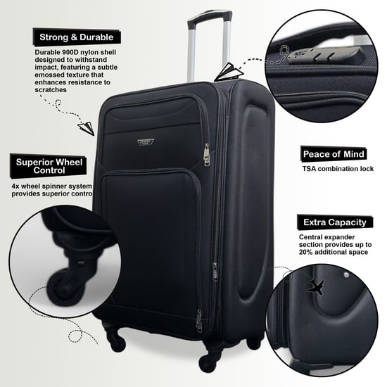 Zachte, lichtgewicht zwarte nylon reiskoffer met 4 wielen, vakantiekoffer - Image 3