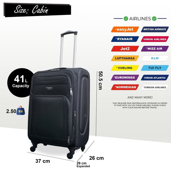 Zachte, lichtgewicht zwarte nylon reiskoffer met 4 wielen, vakantiekoffer - Image 4