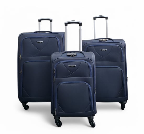 Zachte, lichtgewicht marineblauwe nylon reiskoffer met 4 wielen, vakantiekoffer - Image 1