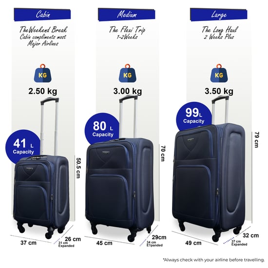 Zachte, lichtgewicht marineblauwe nylon reiskoffer met 4 wielen, vakantiekoffer - Image 2