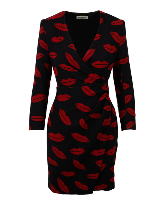 Saint Laurent Lippenprint Zijden Wikkeljurk - Image 1