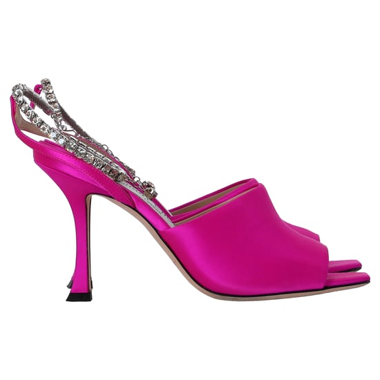 Jimmy Choo Saeda 90 Sandalen met Kristallen Ketting Versiering in Roze Satijn - Image 1