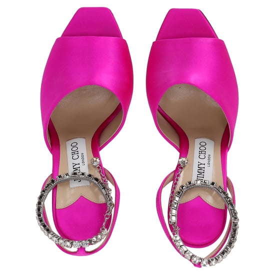 Jimmy Choo Saeda 90 Sandalen met Kristallen Ketting Versiering in Roze Satijn - Image 5
