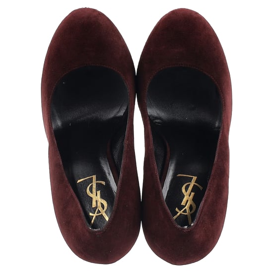 Saint Laurent Tribtoo Platform Pumps in Burgundy Suede - Image 3