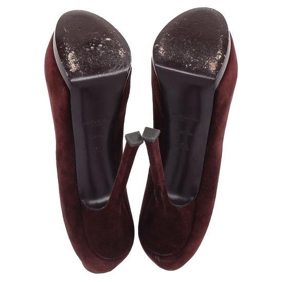Saint Laurent Tribtoo Platform Pumps in Burgundy Suede - Image 6