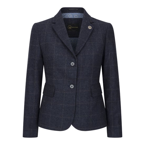Marineblauwe, getailleerde tweed formele blazer voor dames - Image 1