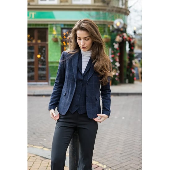 Marineblauwe, getailleerde tweed formele blazer voor dames - Image 2