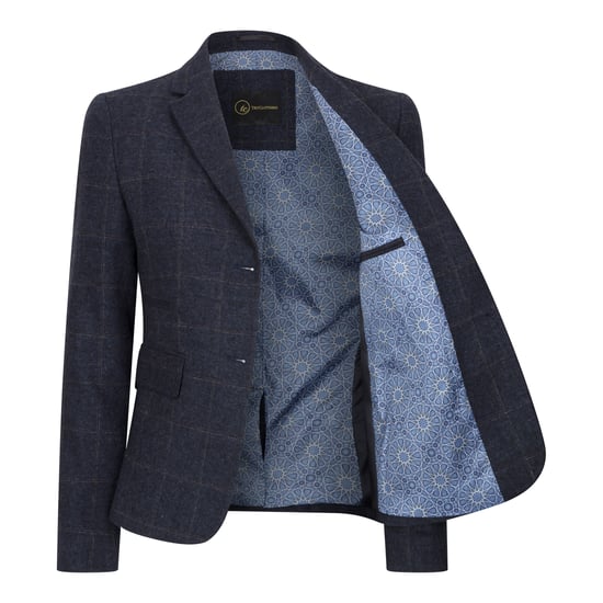 Marineblauwe, getailleerde tweed formele blazer voor dames - Image 3