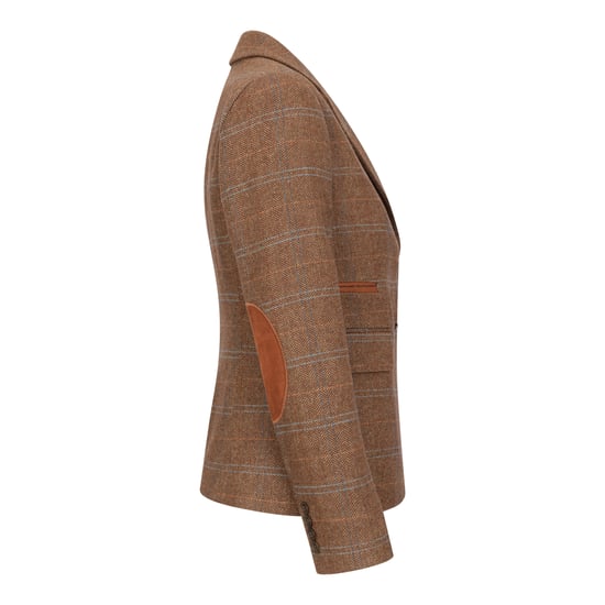 Dames Oak Brown Tailored Fit Tweed Blazer met visgraatmotief - Image 3