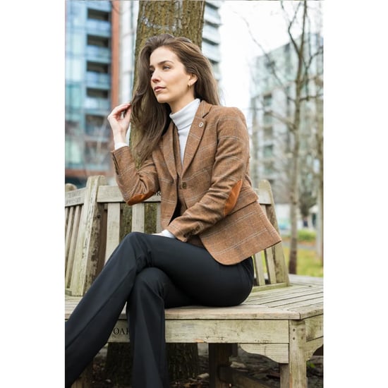 Dames Oak Brown Tailored Fit Tweed Blazer met visgraatmotief - Image 4