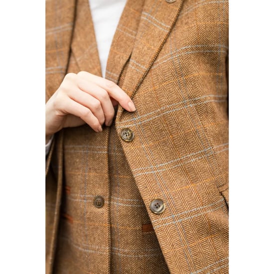 Dames Oak Brown Tailored Fit Tweed Blazer met visgraatmotief - Image 5