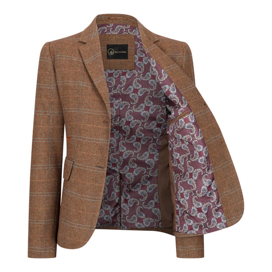 Dames Oak Brown Tailored Fit Tweed Blazer met visgraatmotief - Image 6