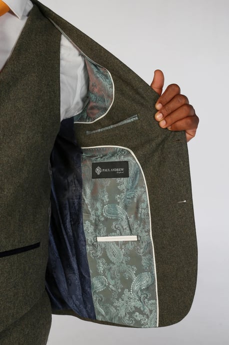 Heren olijfgroene wolmix tweed formele blazer - Image 2