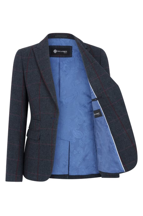 Marineblauwe tweed blazer met getailleerde pasvorm voor dames - Image 3