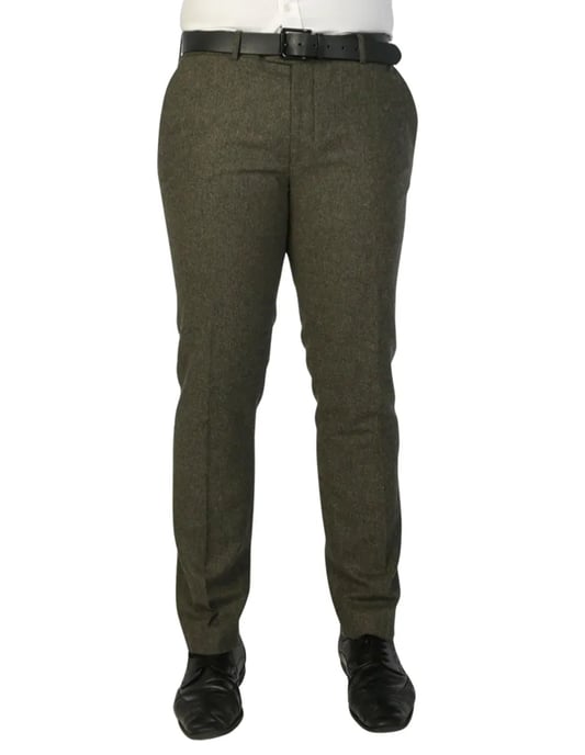 Heren olijfgroene wolmix tweed formele broek - Image 1