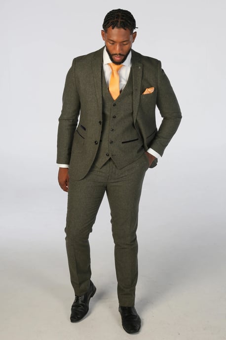 Heren olijfgroene wolmix tweed formele broek - Image 2