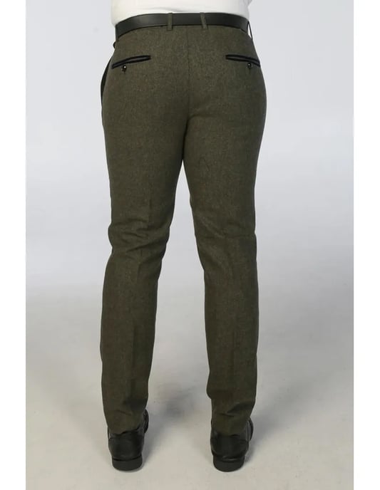 Heren olijfgroene wolmix tweed formele broek - Image 3