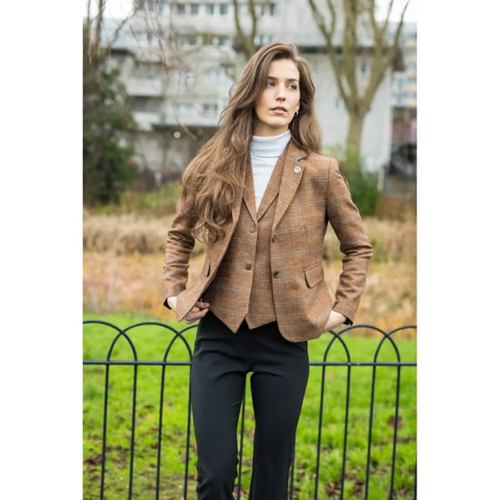 Dames Oak Brown Tailored Fit Tweed Gilet met Visgraatmotief - Image 2