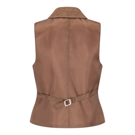 Dames Oak Brown Tailored Fit Tweed Gilet met Visgraatmotief - Image 3